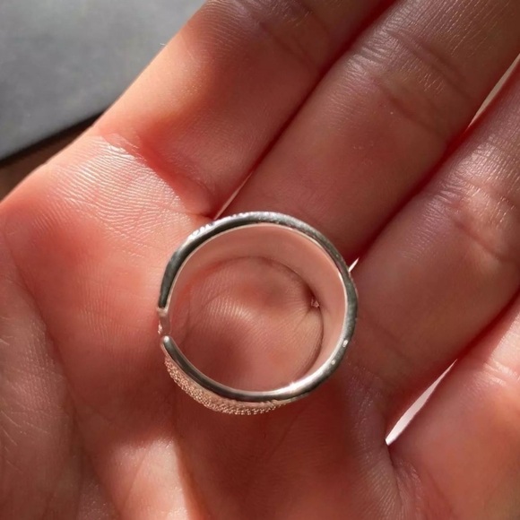 Retro Textured 925 Sterling Silver Wide Band Ring - Picture 5 of 13